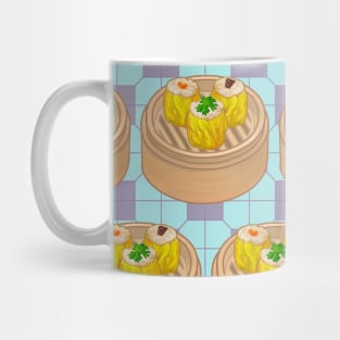 Dim Sum Funky Hong Kong Street Food with Sky Blue and Dusty Pink Tile Floor - Pop Art Mug